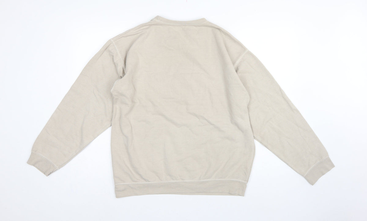 AsYou Men’s Beige Small Crew Neck Logo Pullover Sweatshirt