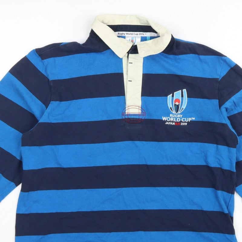 Rugby World Cup 2019 Men’s Blue Striped Long Sleeve Polo M
