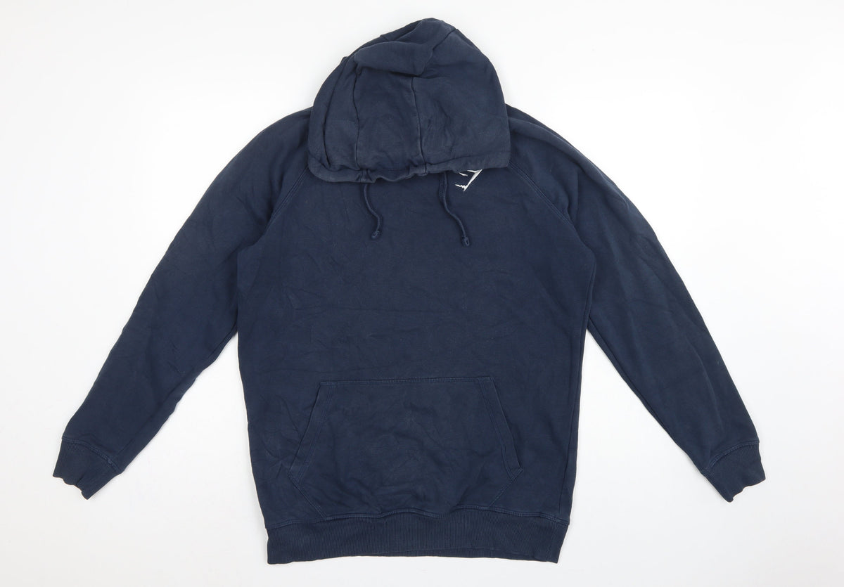 Gymshark Men’s Blue Small Pullover Hoodie Logo Cotton Fleece Sports