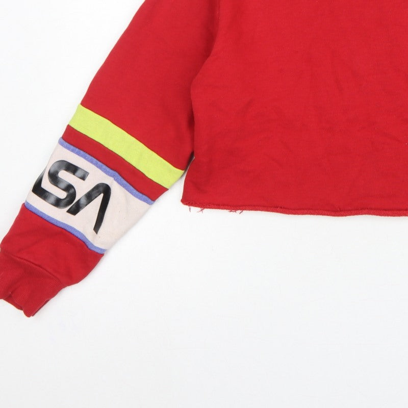 Forever 21 Women Red S USA Logo Cropped High Neck Sweatshirt