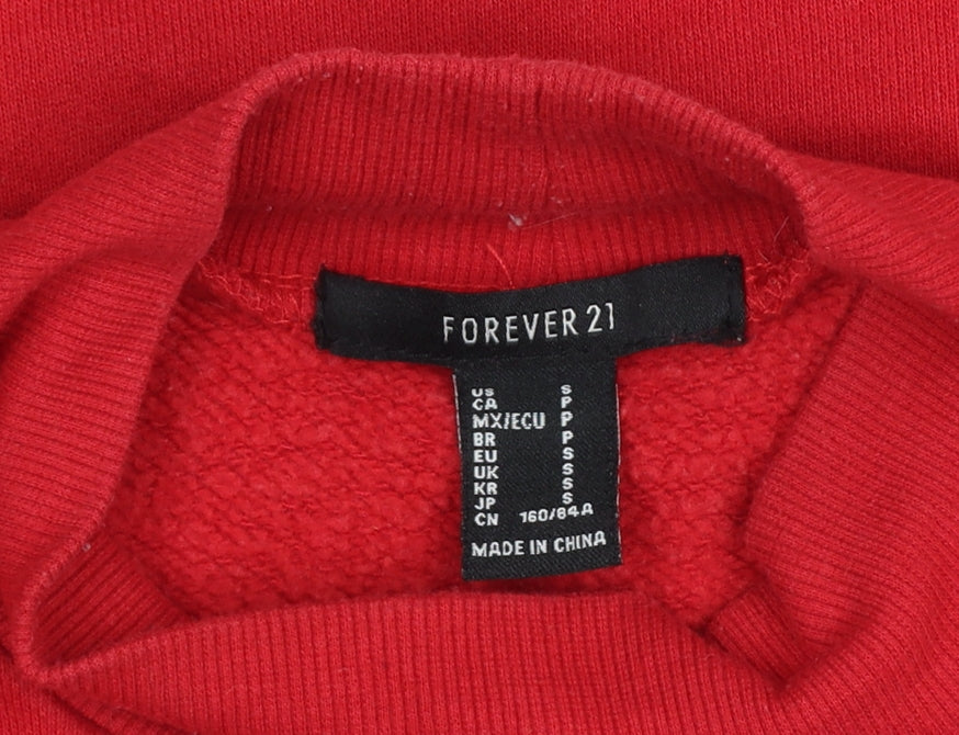 Forever 21 Women Red S USA Logo Cropped High Neck Sweatshirt