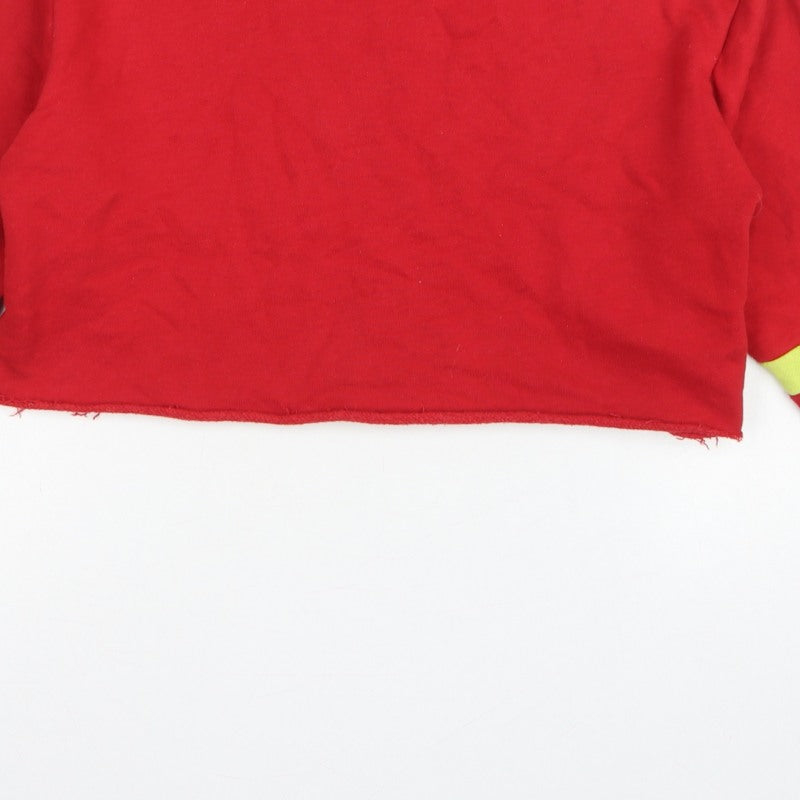 Forever 21 Women Red S USA Logo Cropped High Neck Sweatshirt