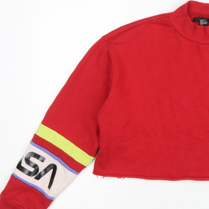 Forever 21 Women Red S USA Logo Cropped High Neck Sweatshirt