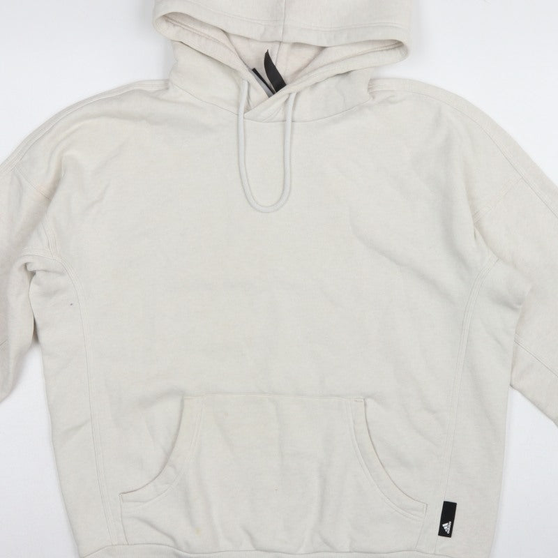 Adidas Women Ivory XS Pullover Hoodie Logo Kangaroo Pocket