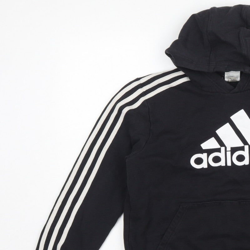 adidas Boys Black 13-14 Years Pullover Hoodie Logo 3 Stripe