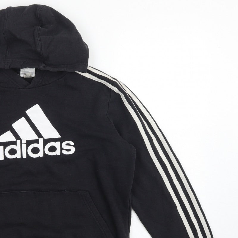adidas Boys Black 13-14 Years Pullover Hoodie Logo 3 Stripe