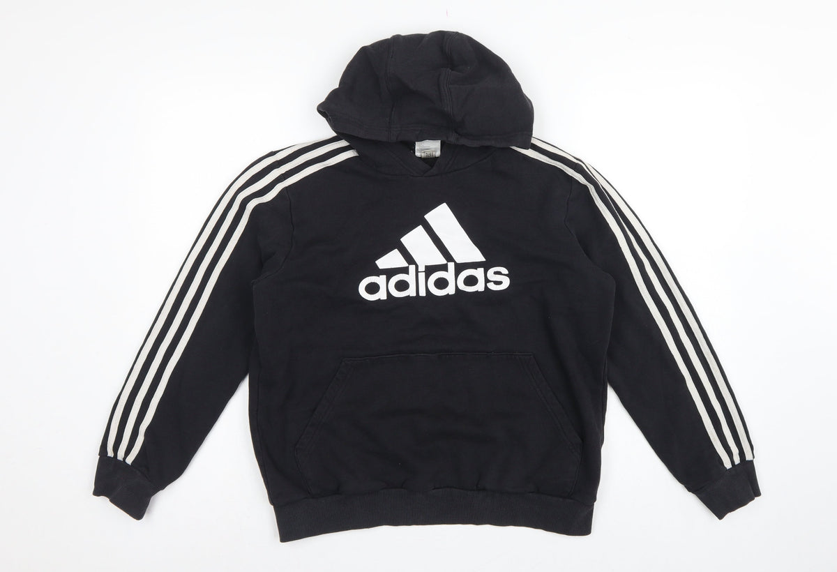 adidas Boys Black 13-14 Years Pullover Hoodie Logo 3 Stripe