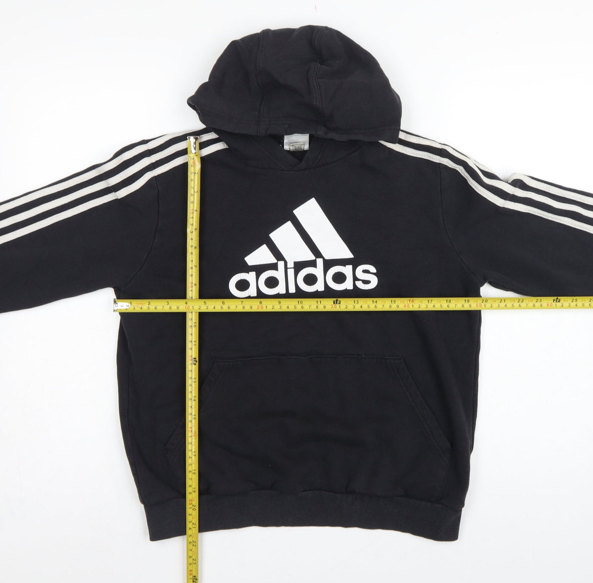 adidas Boys Black 13-14 Years Pullover Hoodie Logo 3 Stripe