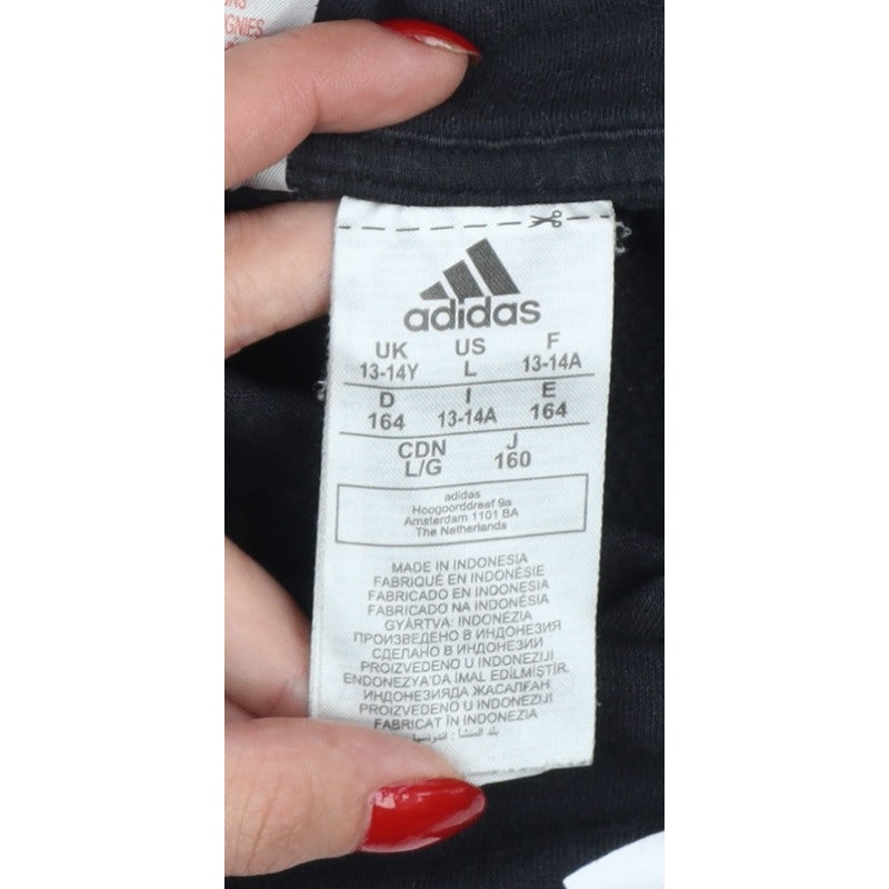 adidas Boys Black 13-14 Years Pullover Hoodie Logo 3 Stripe