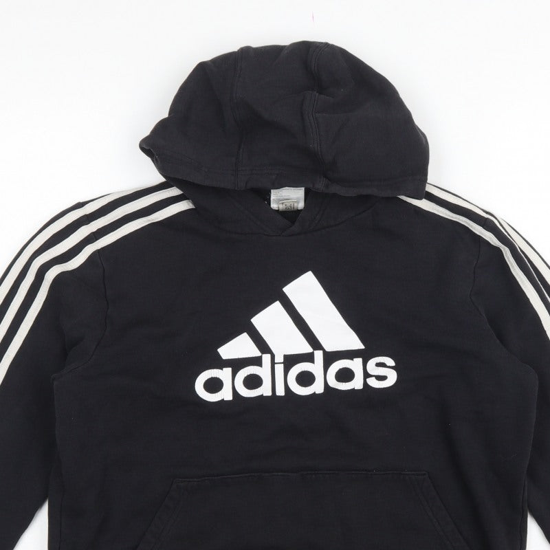 adidas Boys Black 13-14 Years Pullover Hoodie Logo 3 Stripe