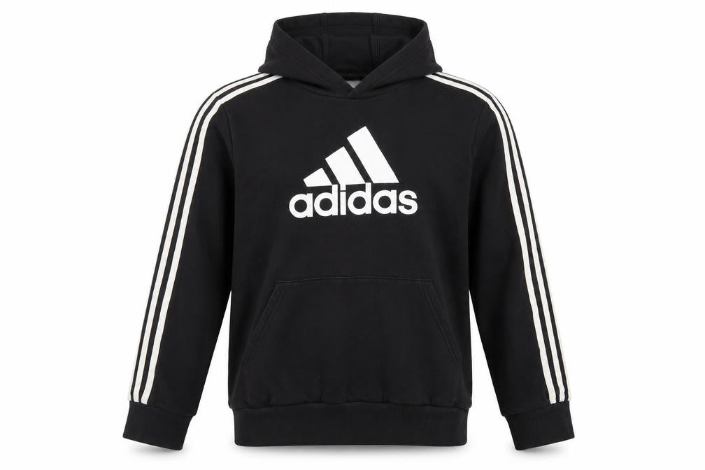 adidas Boys Black 13-14 Years Pullover Hoodie Logo 3 Stripe