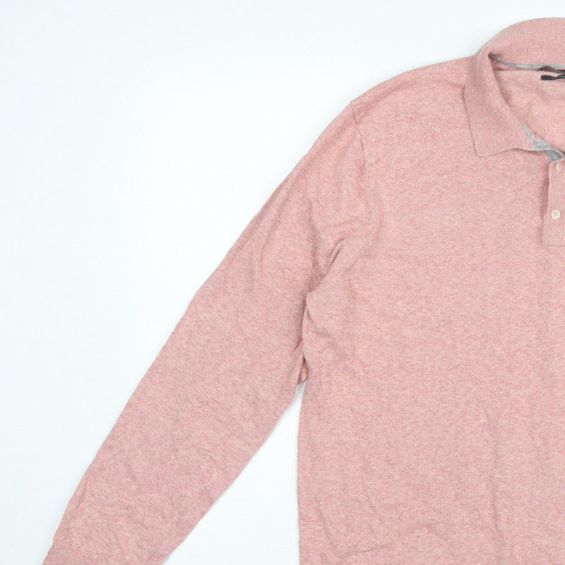 Marks and Spencer Men's Pink L Cotton Rich Collared Henley Jumper