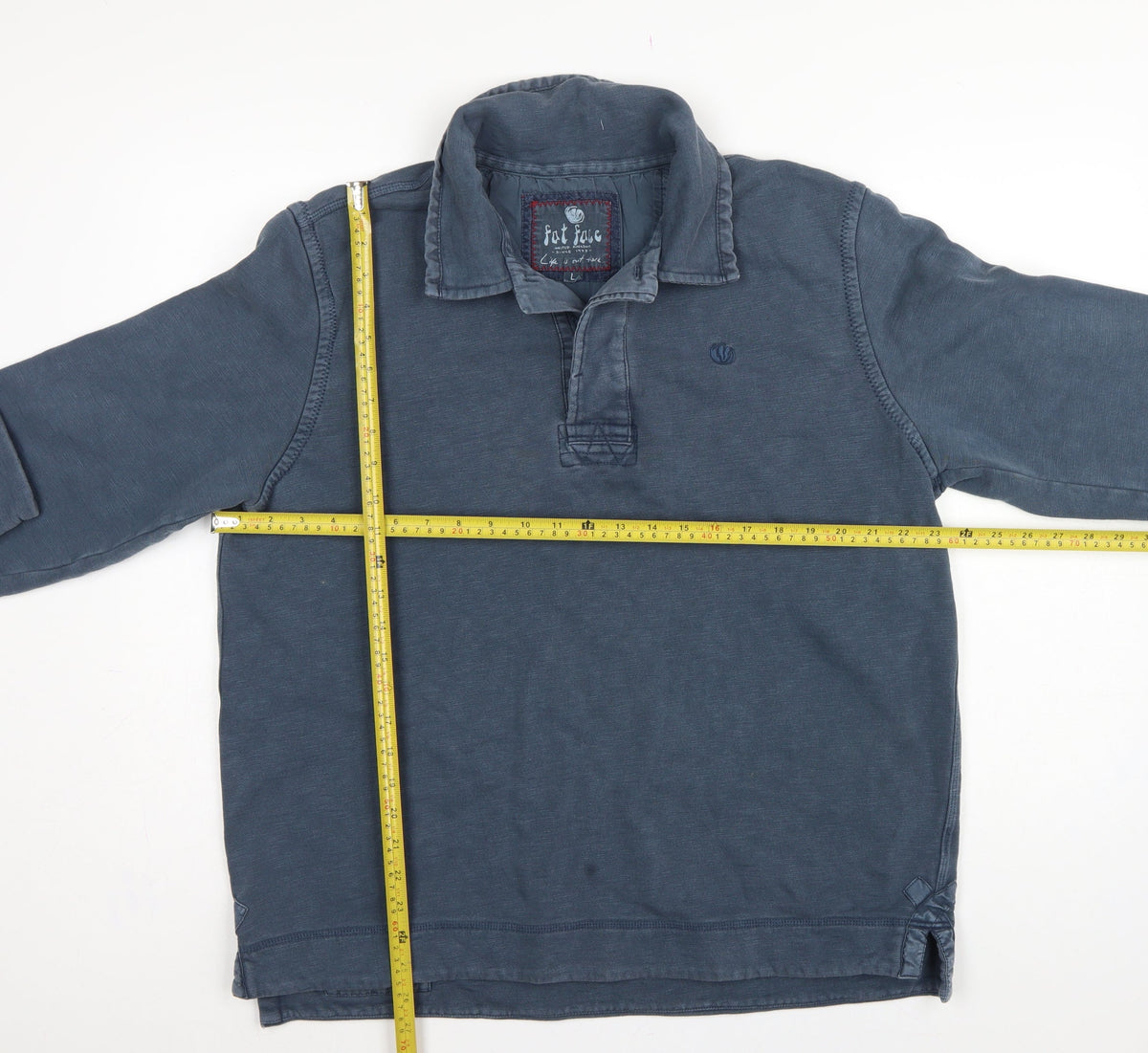 Fat Face Men’s Blue L Collared Henley Sweatshirt Embroidered Logo