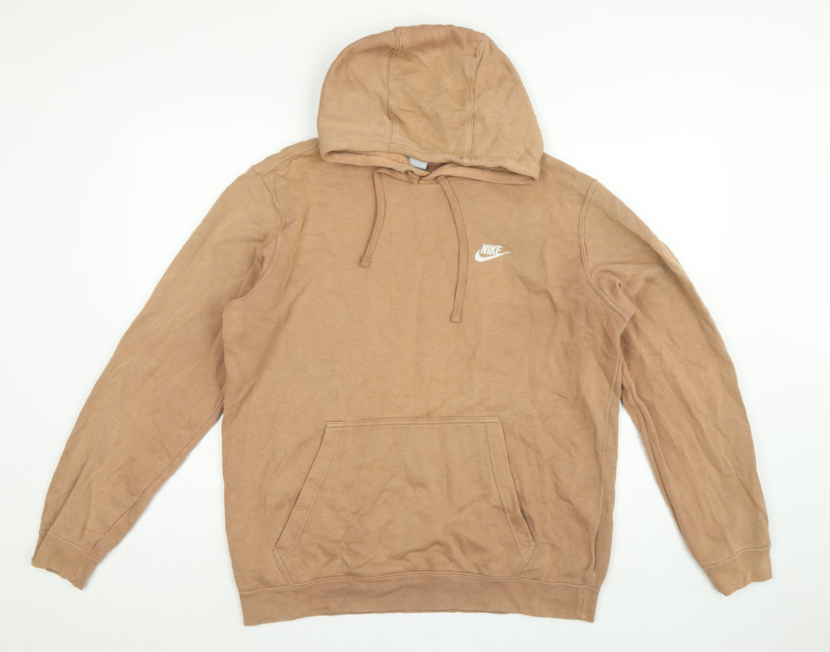 Nike Men’s Beige Large Pullover Hoodie Logo Fleece Pocket