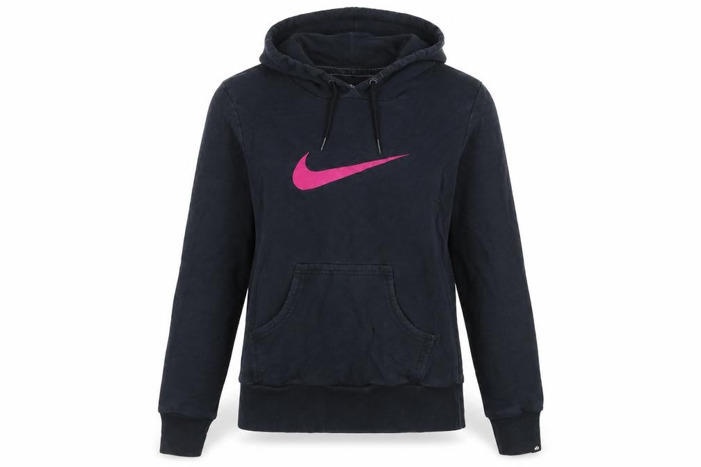 Nike Women's Black Pink Logo Pullover Hoodie UK 12 M Hooded
