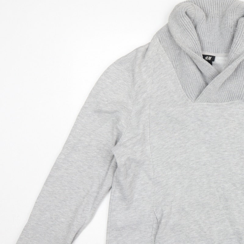 H&M Men’s Grey L Pullover High Neck Sweatshirt Cotton Blend Pockets