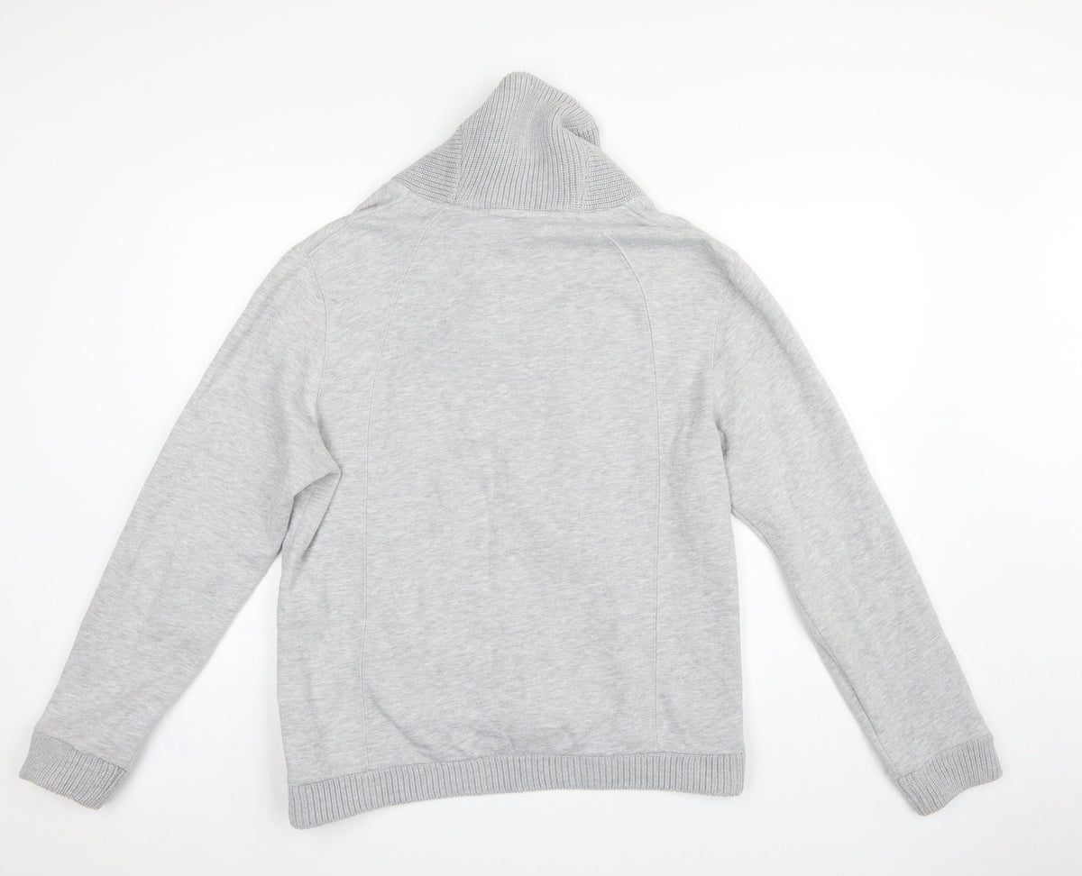 H&M Men’s Grey L Pullover High Neck Sweatshirt Cotton Blend Pockets