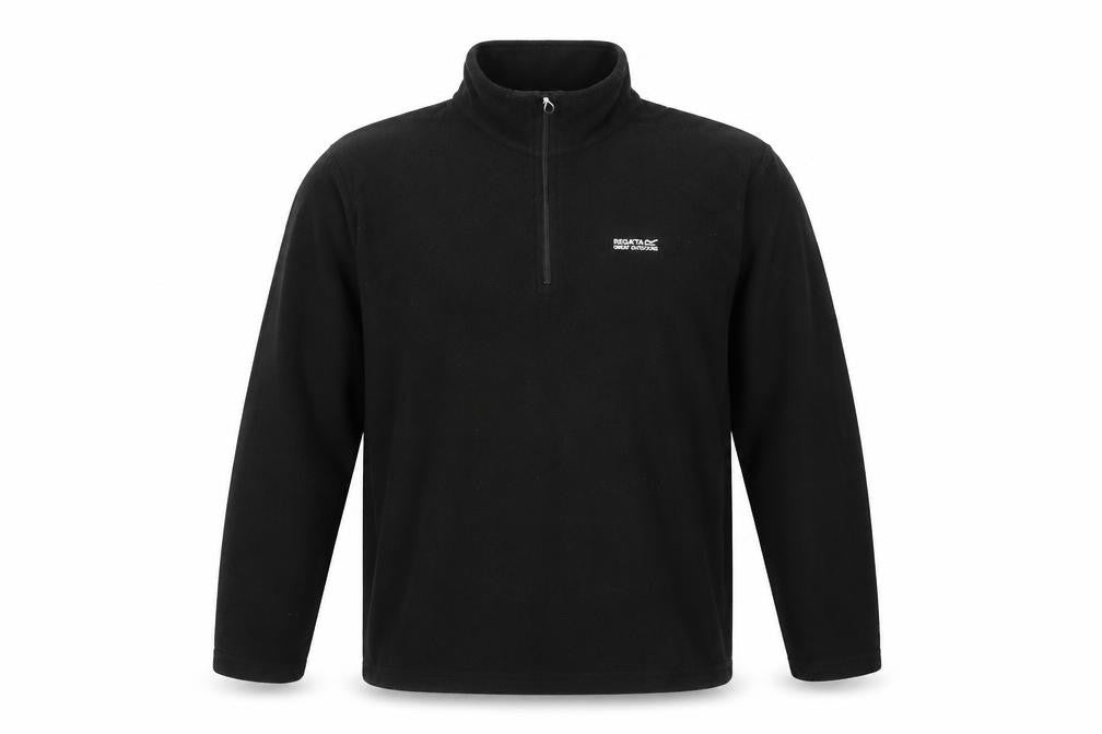 Front view of Regatta men’s black xl 1/4 zip fleece sweatshirt outdoor hiking