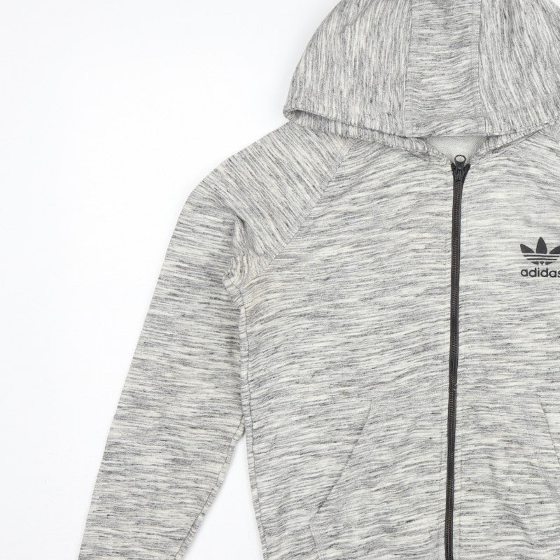Adidas Originals Women Grey Marl UK 10 Full Zip Hooded Logo Hoodie