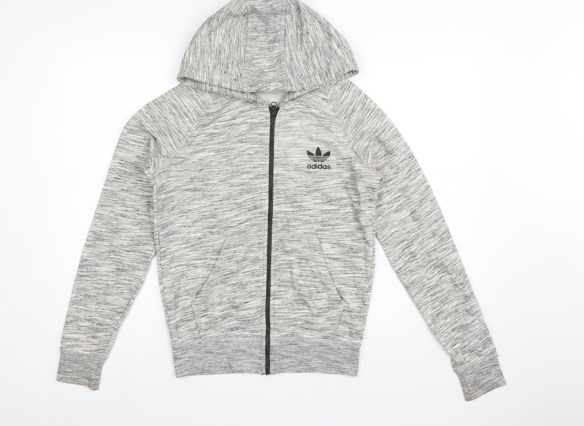 Adidas Originals Women Grey Marl UK 10 Full Zip Hooded Logo Hoodie