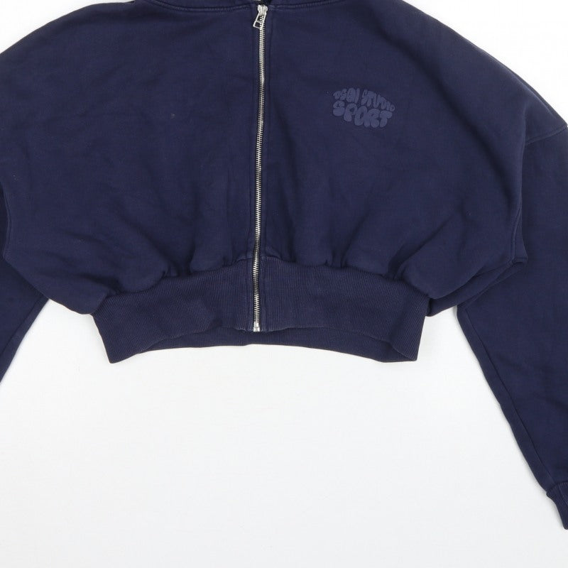 Boohoo Women Blue L Full Zip Hooded Graphic Sport Hoodie