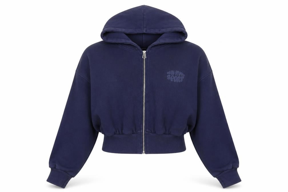 Boohoo Women Blue L Full Zip Hooded Graphic Sport Hoodie