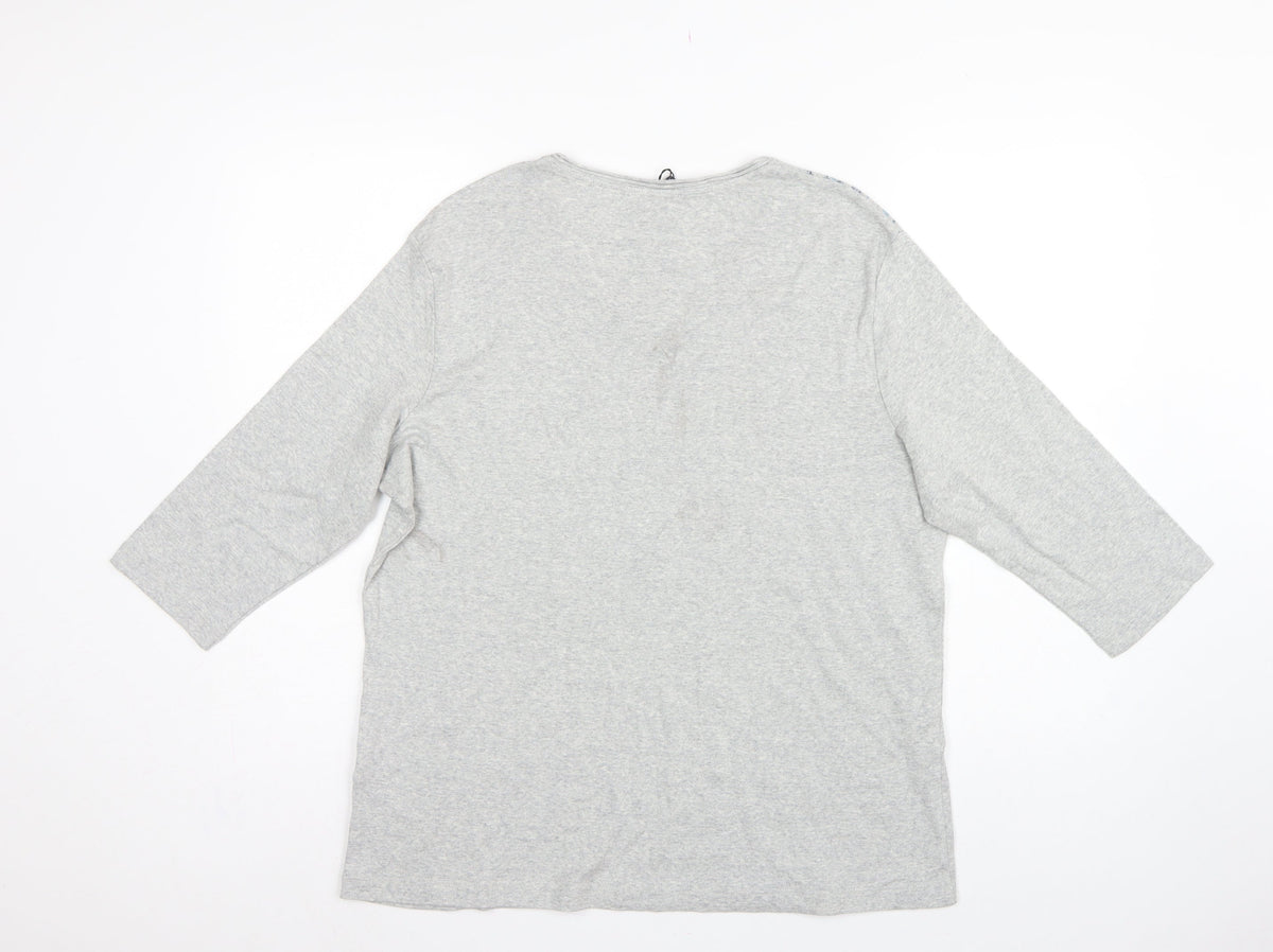 Olsen Women Grey UK 20 Bohemian Paisley V-Neck 3/4 Sleeve T-Shirt