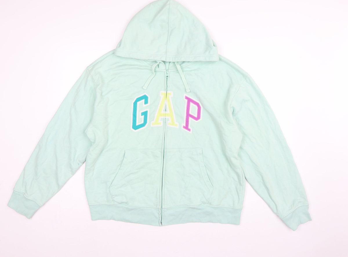 Gap Women’s Mint Green L Full Zip Hooded Logo Hoodie Cotton Blend