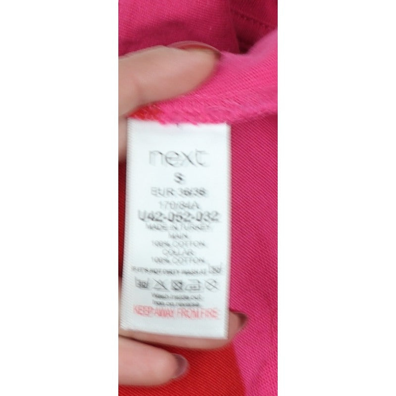 Next Women Pink Red Striped Long Sleeve Polo Top Size S