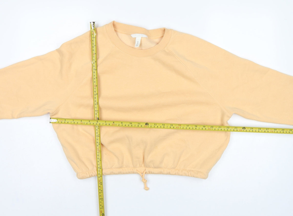 H&M Women Yellow S Cropped Drawstring Hem Raglan Sweatshirt