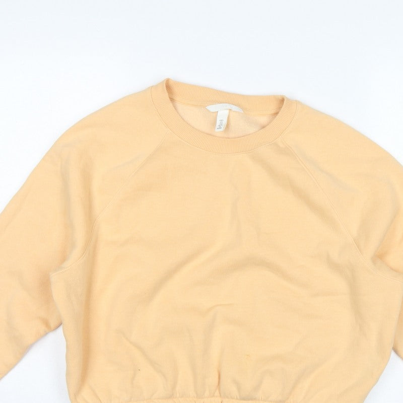 H&M Women Yellow S Cropped Drawstring Hem Raglan Sweatshirt