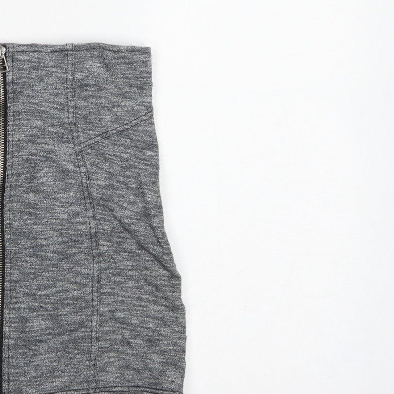 Topshop Women Grey UK 10 Mini Pencil Skirt Front Zip Stretch