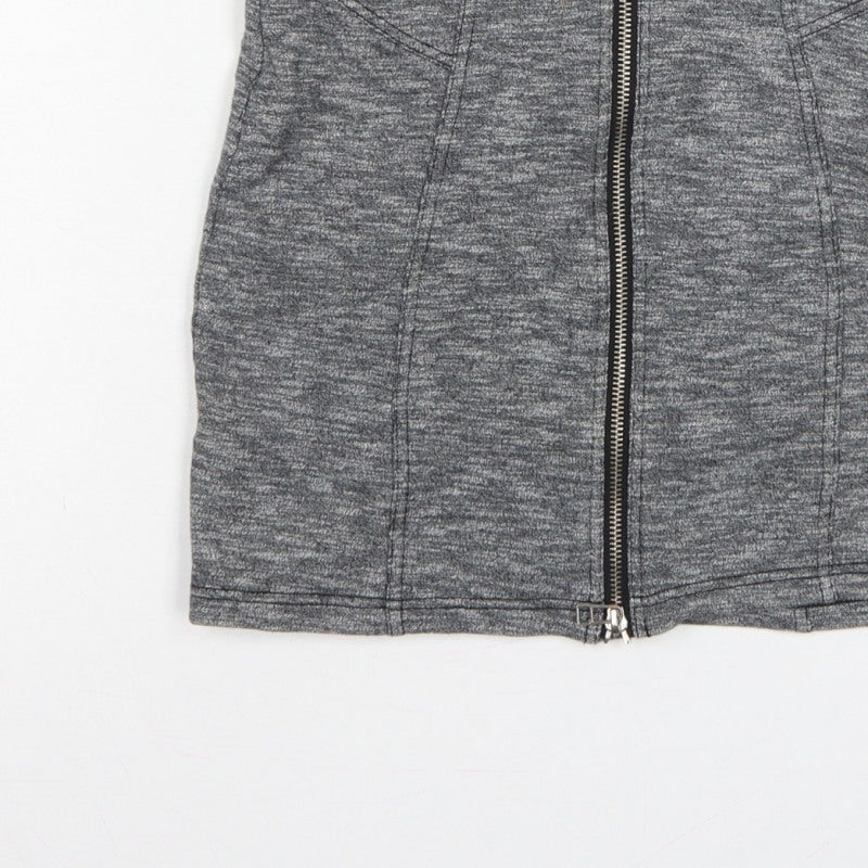 Topshop Women Grey UK 10 Mini Pencil Skirt Front Zip Stretch