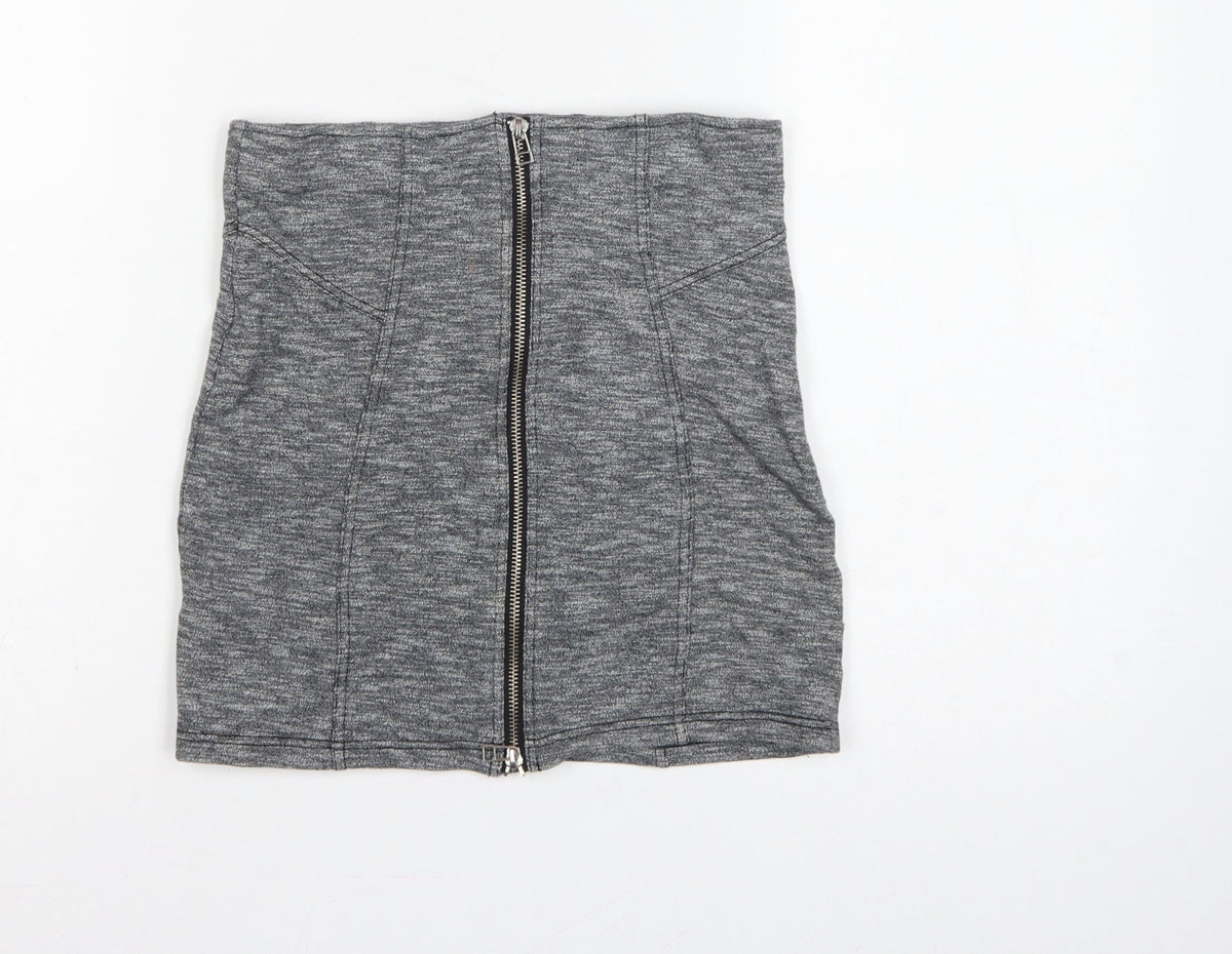 Topshop Women Grey UK 10 Mini Pencil Skirt Front Zip Stretch