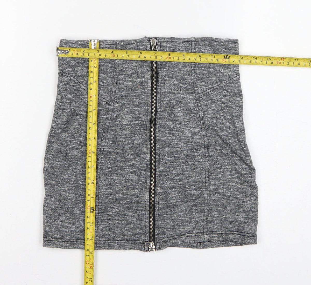 Topshop Women Grey UK 10 Mini Pencil Skirt Front Zip Stretch