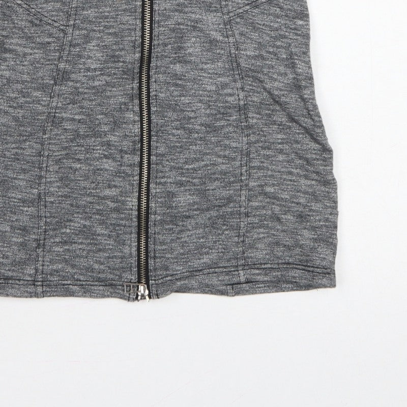 Topshop Women Grey UK 10 Mini Pencil Skirt Front Zip Stretch