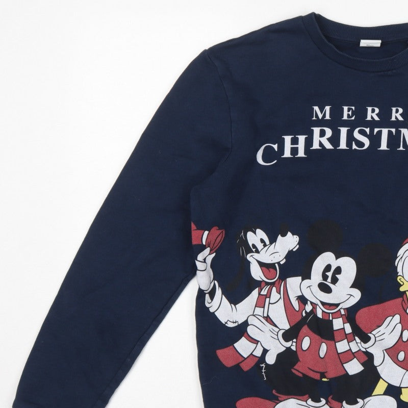 Disney Womens Navy S Pullover Christmas Mickey Friends Sweatshirt