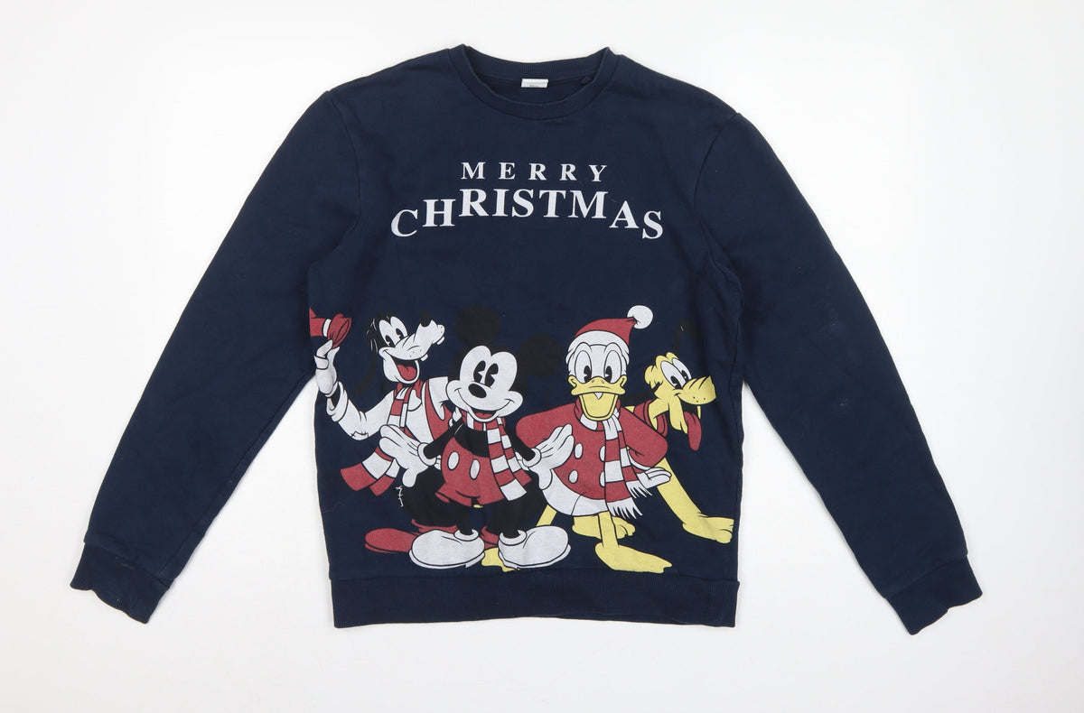 Disney Womens Navy S Pullover Christmas Mickey Friends Sweatshirt