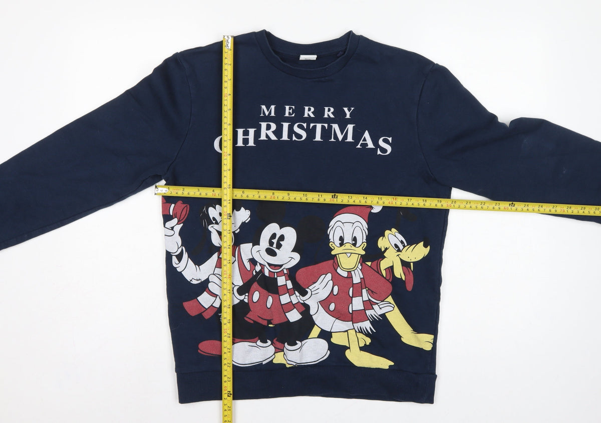 Disney Womens Navy S Pullover Christmas Mickey Friends Sweatshirt