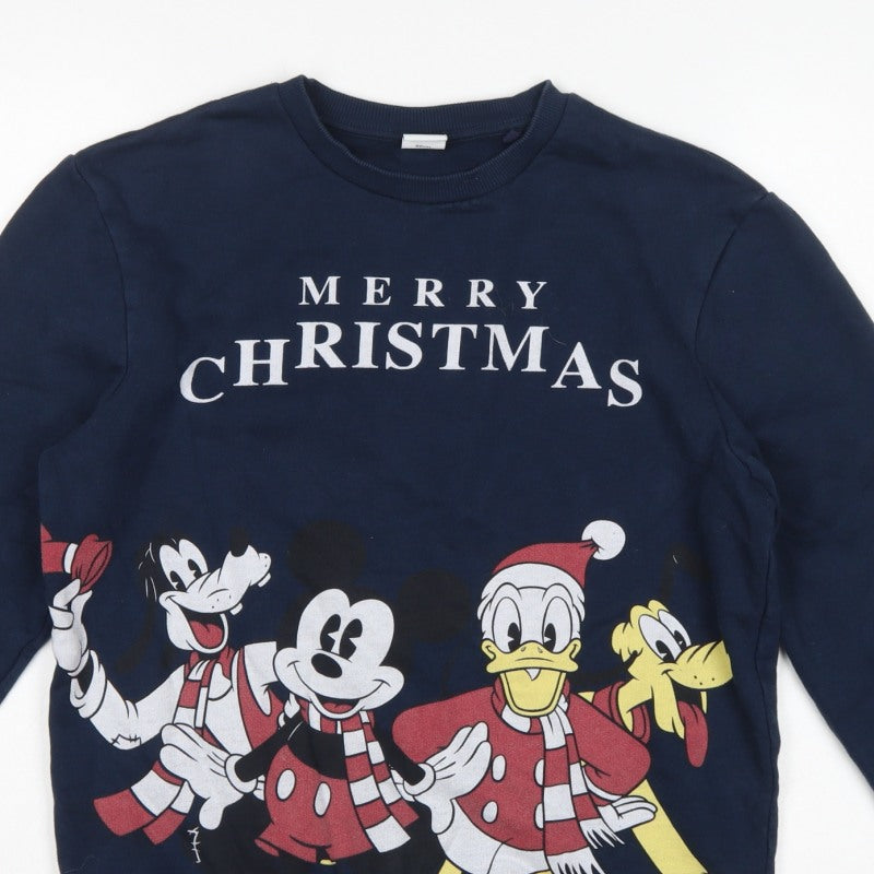 Disney Womens Navy S Pullover Christmas Mickey Friends Sweatshirt