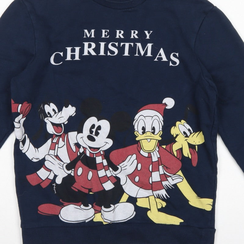 Disney Womens Navy S Pullover Christmas Mickey Friends Sweatshirt