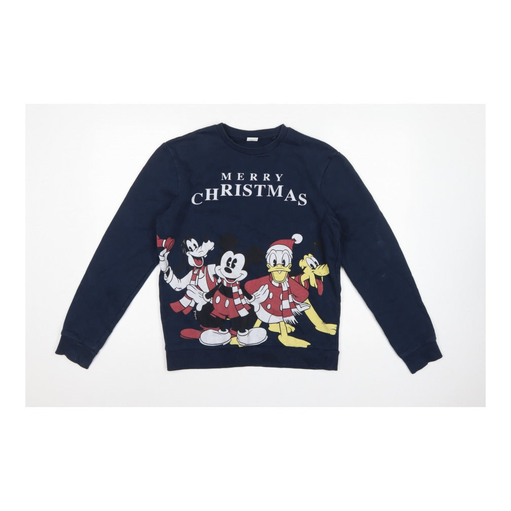 Disney Womens Navy S Pullover Christmas Mickey Friends Sweatshirt