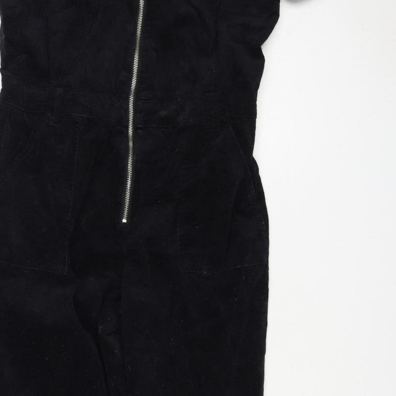 Mango Women Black UK 14 Cotton Corduroy Zip Front Jumpsuit