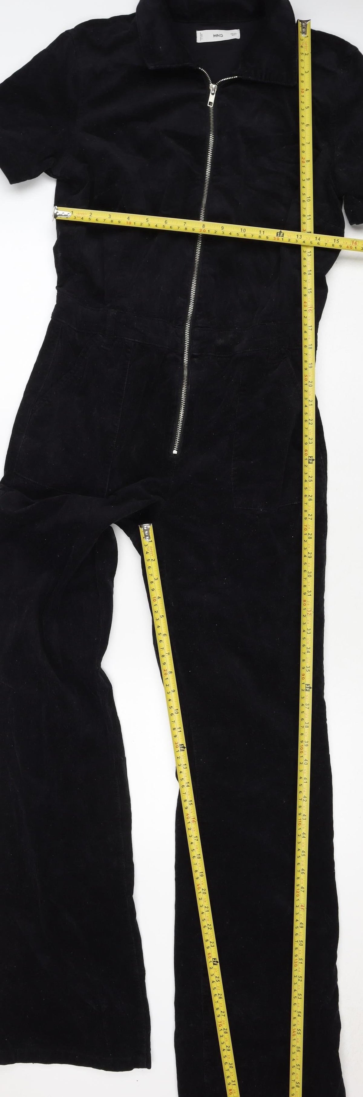 Mango Women Black UK 14 Cotton Corduroy Zip Front Jumpsuit