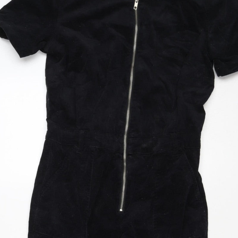 Mango Women Black UK 14 Cotton Corduroy Zip Front Jumpsuit