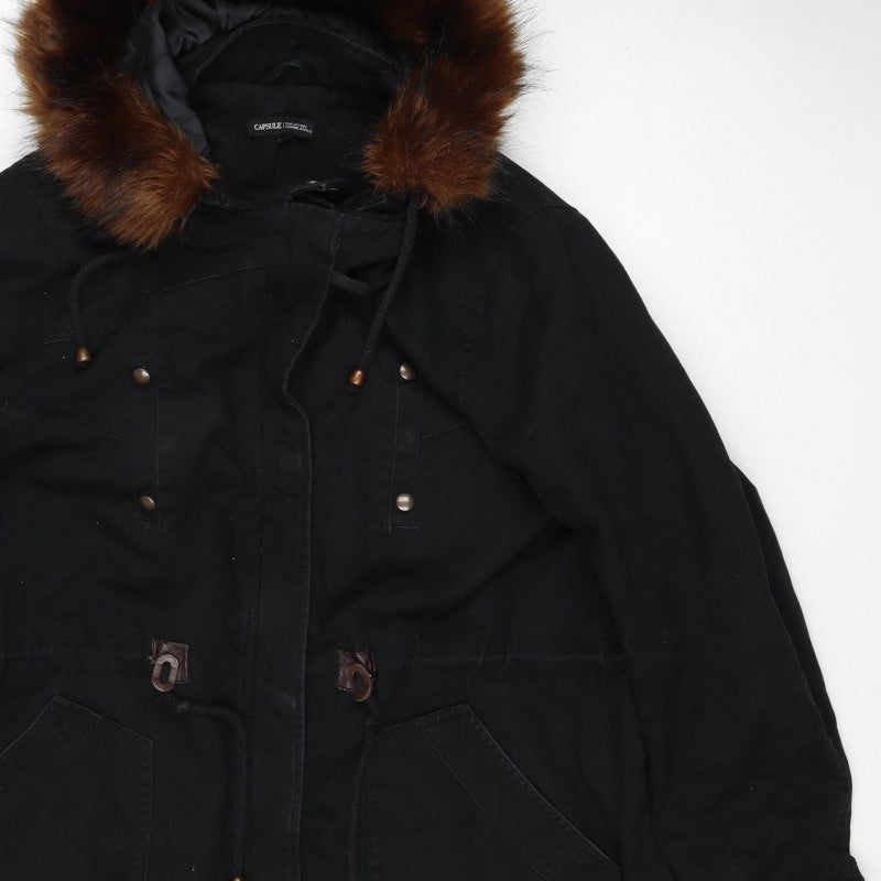 Capsule Women’s Black UK 20 Faux Fur Trim Hooded Parka Jacket