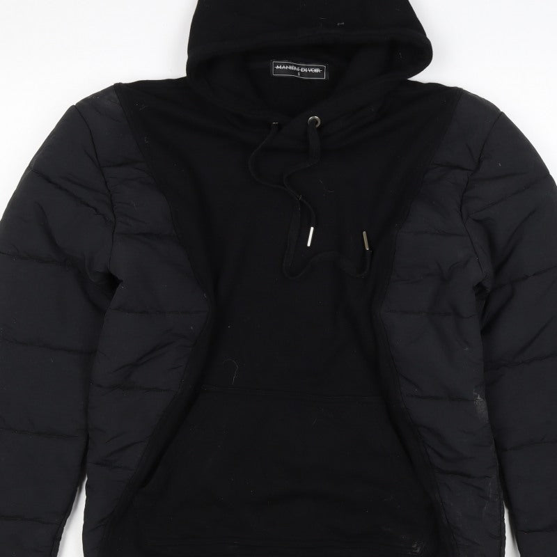 Maniere De Voir Men’s Black S Hooded Quilted Puffer Jacket
