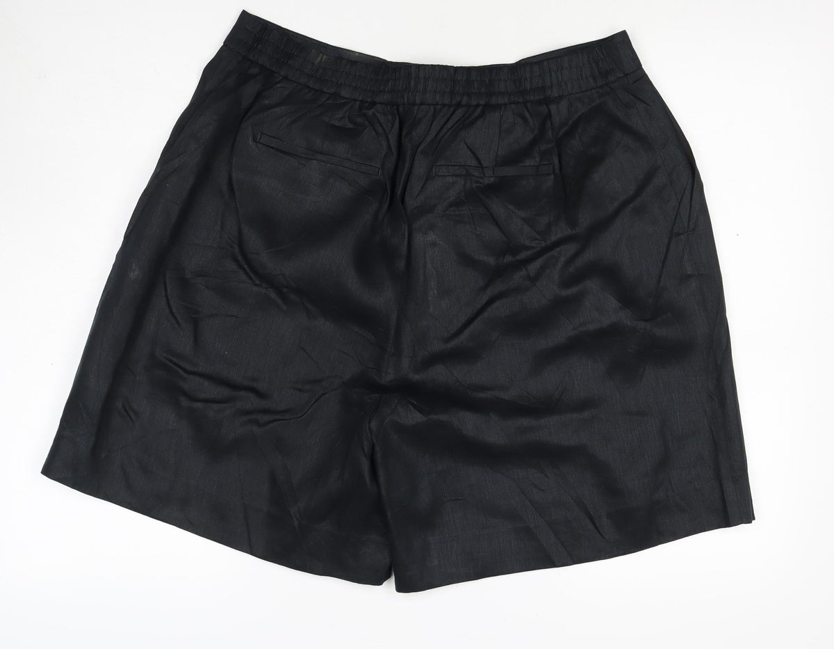Jaeger Women’s Black Linen Bermuda Shorts UK 18 Flat Front
