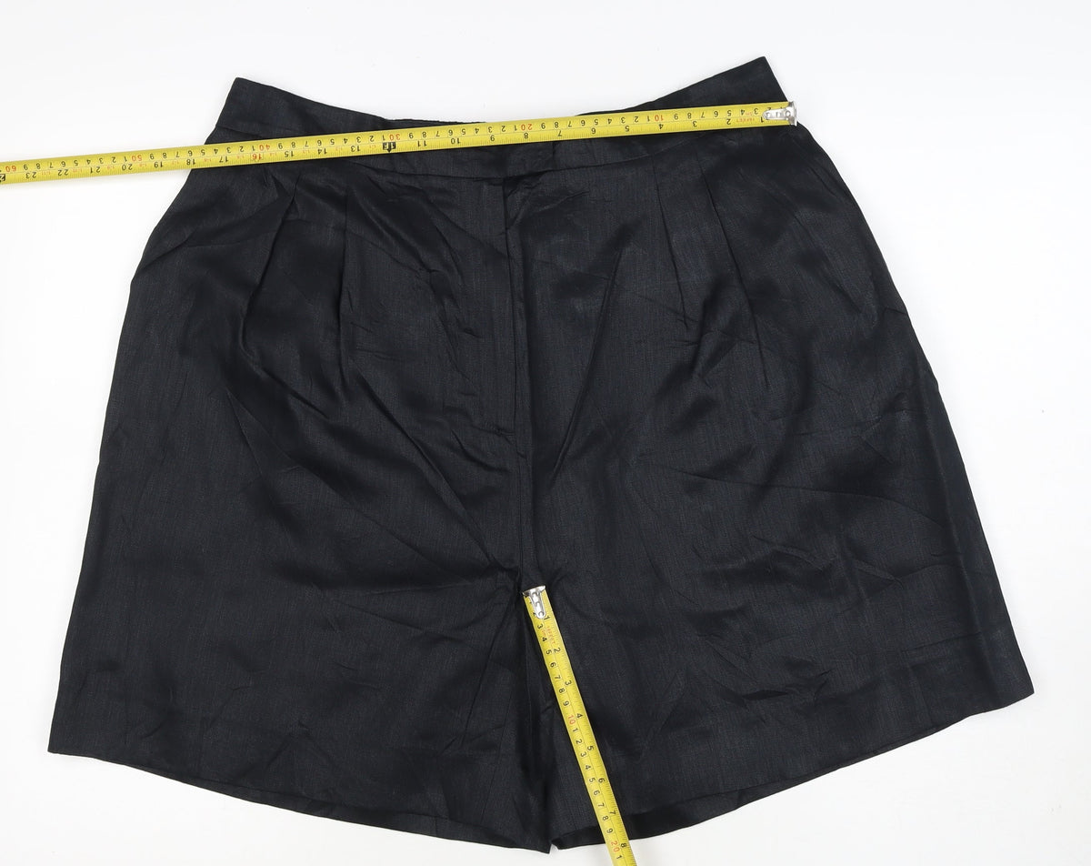 Jaeger Women’s Black Linen Bermuda Shorts UK 18 Flat Front