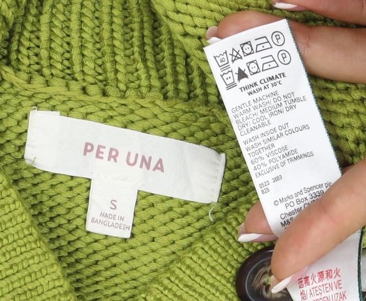 Per Una Women Green S 100% Cashmere Roll Neck Henley Jumper